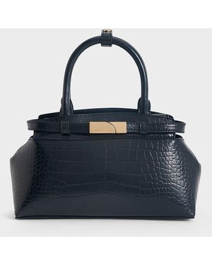 Charles & Keith Aurelia Croc-effect Metallic-accent Elongated Tote - Blue