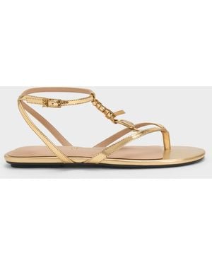 Charles & Keith Adema Metallic Leather Strappy Thong Sandals - Natural