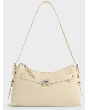 Charles & Keith Dinora Belted Shoulder Bag - Natural