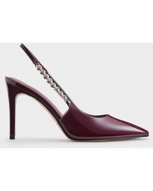 Charles & Keith Flores Patent Gem-Strap Slingback Court Shoes - Pink
