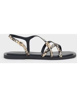 Charles & Keith Snake-Print Crossover Slingback Sandals - Multicolour