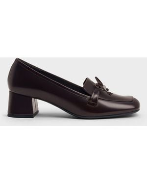 Charles & Keith Circle-Charm Bow Loafer Court Shoes - Red
