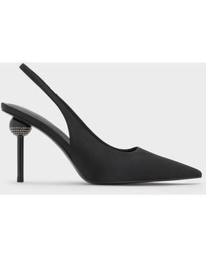 Charles & Keith Satin Crystal-Embellished Ball-Heel Pointed-Toe Slingback Court Shoes - Multicolour