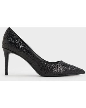 Charles & Keith Emmy Glittered Pointed-toe Court Shoes - Black