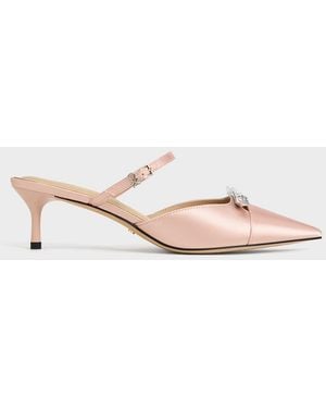 Charles & Keith Recycled Polyester Bow Kitten-Heel Mules - Natural