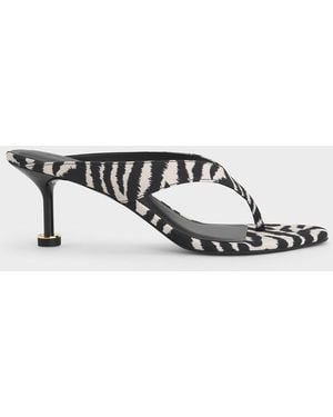 Charles & Keith Wynn Zebra-Print Sculptural-Heel Thong Sandals - White