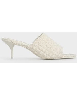 Charles & Keith Loren Textured Kitten-Heel Mules - Natural