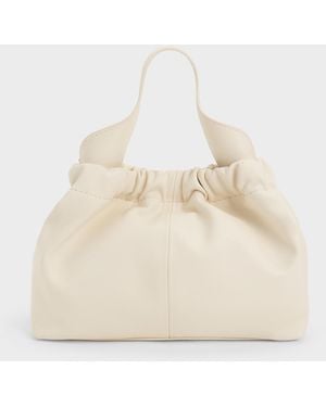Charles & Keith Ally Ruched Chain-handle Bag - Natural