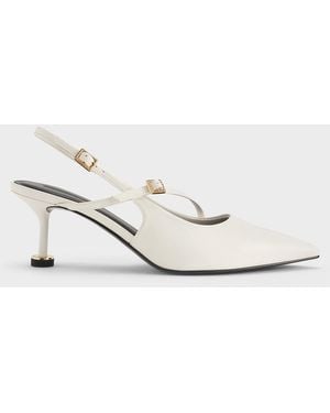 Charles & Keith Wynn Buckled Sculptural-Heel Slingback Court Shoes - White