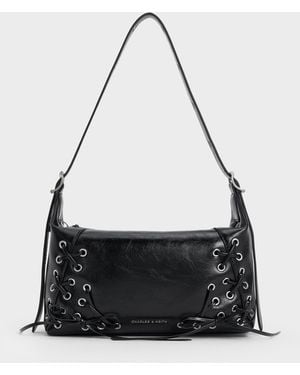 Charles & Keith Xylia Grommet Lace-up Shoulder Bag - White