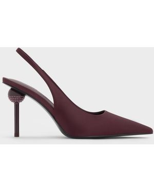 Charles & Keith Satin Crystal Ball-Heel Slingback Court Shoes - Purple