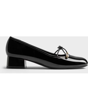 Charles & Keith Barbara Patent Pearl-Bow Ballet Pumps - Black