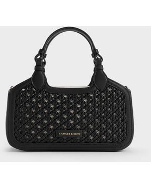 Charles & Keith Mini Azure Woven Tote Bag - Black