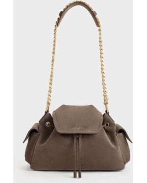 Charles & Keith Noane Side-pocket Bucket Bag - Natural