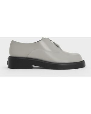 Charles & Keith Nina Leather Zip-Up Loafers - Grey