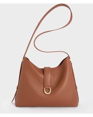 Charles & Keith Gabine Leather Belted Hobo Bag - Brown