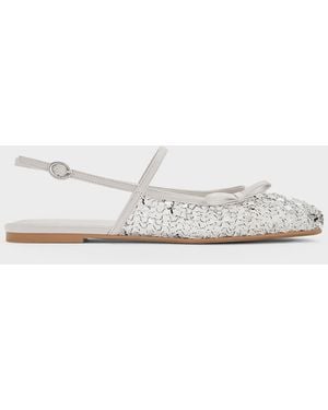 Charles & Keith Mesh Sequinned Bow Slingback Mary Jane Flats - White
