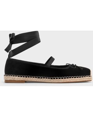 Charles & Keith Faux Suede Bow Tie-around Espadrille Ballet Flats - White