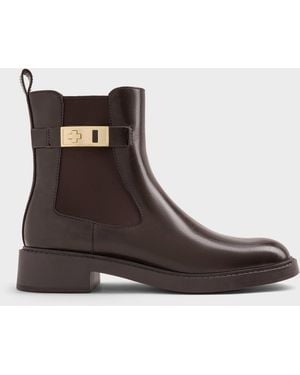 Charles & Keith Lando Metallic-buckle Chelsea Boots - Brown