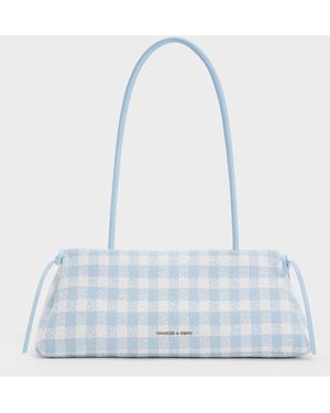 Charles & Keith Hazel Gingham Bow Shoulder Bag - Blue
