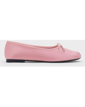 Charles & Keith Satin Bow Ballet Flats - Pink