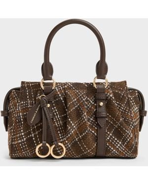 Charles & Keith Britton Chequered Top Handle Tote Bag - Multicolour