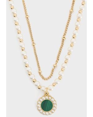 Charles & Keith Pearl & Gemstone Double-Chain Necklace - White