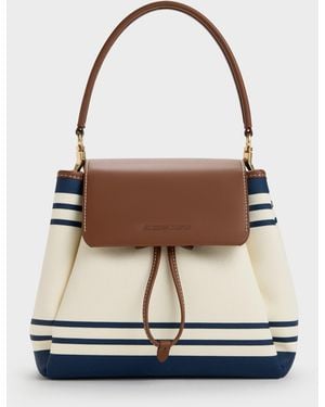 Charles & Keith Hanya Canvas Striped Top-Handle Backpack - Multicolour