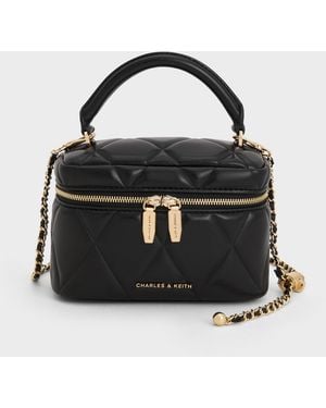 Charles & Keith Arwen Quilted Top Handle Vanity Bag - Black