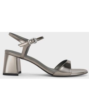 Charles & Keith Metallic Ankle-Strap Block-Heel Sandals - Multicolour