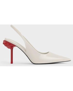 Charles & Keith Flor Rose-heel Slingback Court Shoes - White