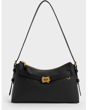 Charles & Keith Dinora Belted Shoulder Bag - Black