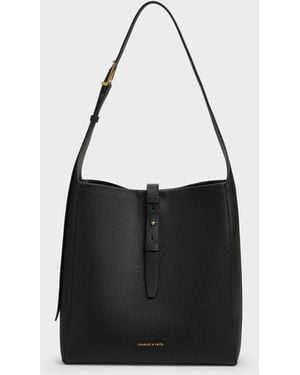 Charles & Keith Beryl Recycled Leather Belted Hobo Bag - Black