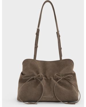 Charles & Keith Reese Ruched Bow Shoulder Bag - Natural