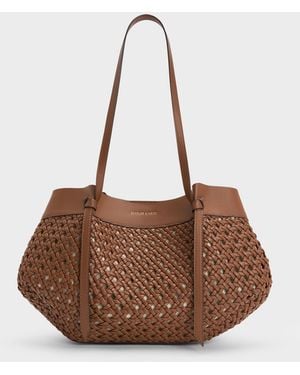 Charles & Keith Calla Woven Tote Bag - Brown