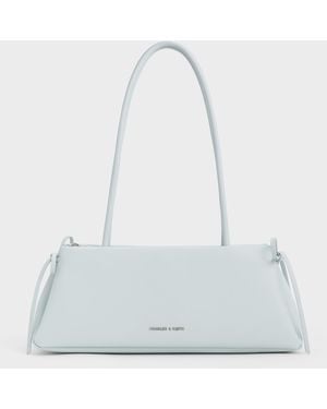 Charles & Keith Hazel Bow Elongated Trapeze Shoulder Bag - Blue