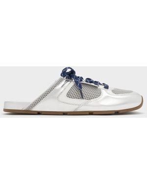 Charles & Keith Metallic Mesh Patterned-Lace Slip-On Trainers - White