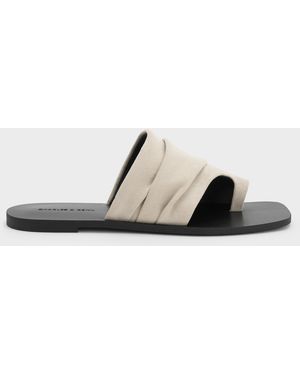Charles & Keith Faux Suede Ruched Toe-Ring Sandals - Multicolour