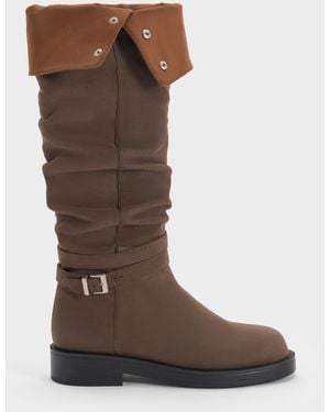 Charles & Keith Eilis Faux Suede Thigh-High Boots - Brown