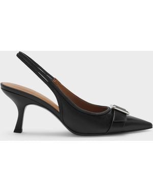 Charles & Keith Anita Buckled Pointed Slingback Court Shoes - Black