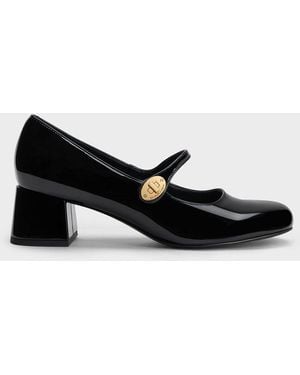 Charles & Keith Hettie Patent Metallic-buckle Block-heel Mary Janes - Black