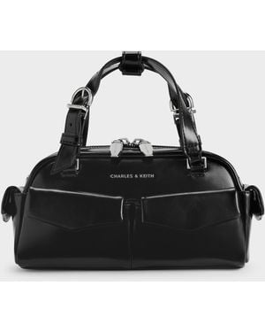 Charles & Keith Rachel Multi-Pocket Bowling Bag - Black