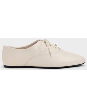 Charles & Keith Pippa Leather Derby Flats - White