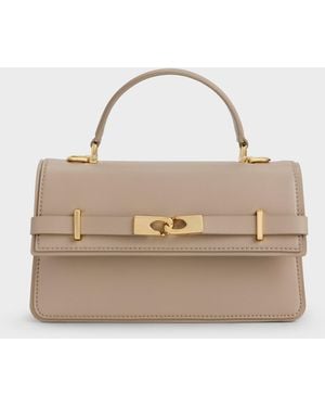 Charles & Keith Arlet Belted Top Handle Bag - Natural