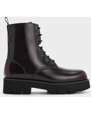 Charles & Keith Ridged-sole Lace-up Combat Boots - Black