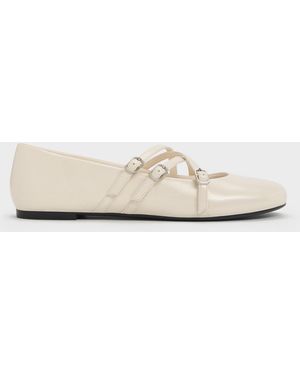 Charles & Keith Triple-Strap Crossover Mary Jane Flats - White