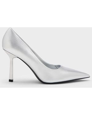 Charles & Keith Metallic Pointed-toe Court Shoes - White