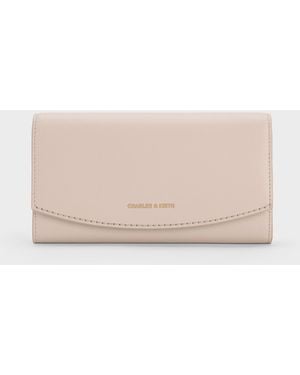 Charles & Keith Briony Curved Flap Long Wallet - Natural