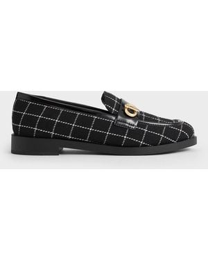 Charles & Keith Marley Tweed Metallic-accent Loafers - Black