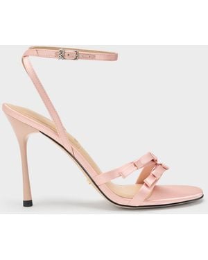 Charles & Keith Jessy Recycled Polyester Bow Ankle-Strap Stiletto-Heel Sandals - Pink